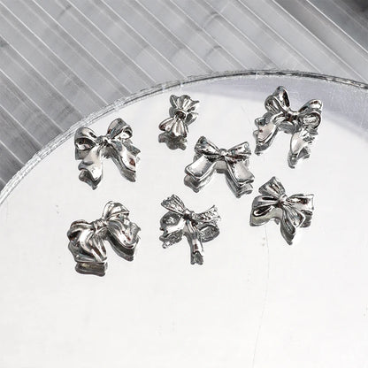 10 pcs Silver Alloy Ribbon Butterfly Nail Art Charm 3D  Metal  Bowtie Nails Art Decoration Jewelry Manicure Accessories Supplies