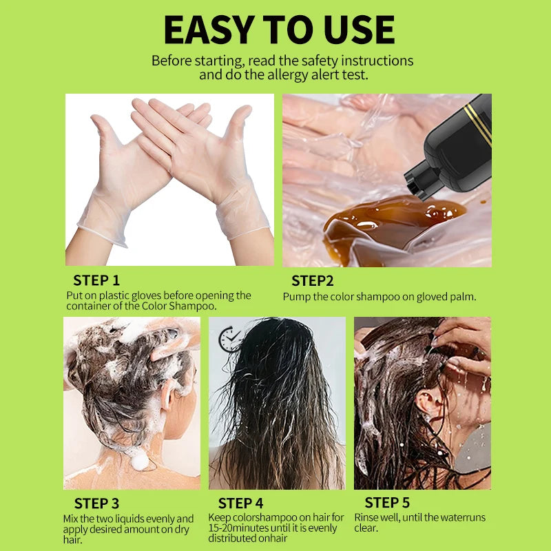 Green Apple Black Hair Dye Shampoo 500ml Diy Herbal Coloring Hairs Instant Gray To Black Instant Coloring Shampoo For Women&Men