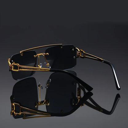 Vintage Luxury Golden Fahsion Glasses Cool Tiger Stand Women's Frameless Black For Men And Women Outdoor Travel Anti Glare Glass