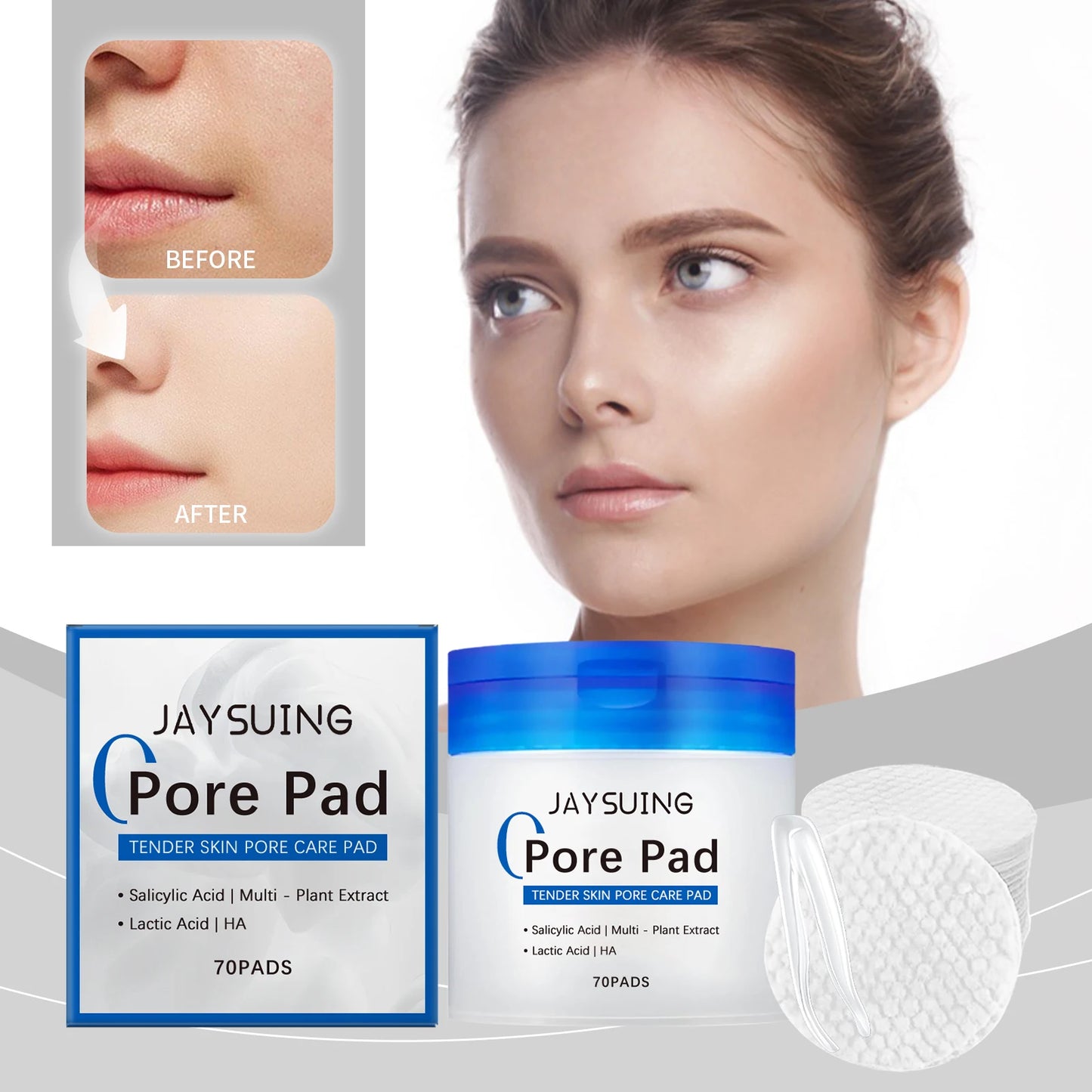 Salicylic Acid Pore Cleansing Pads Gentle Facial Cleansing Minimizes Pores Tightens Skin Moisturizing & Refreshing Pads