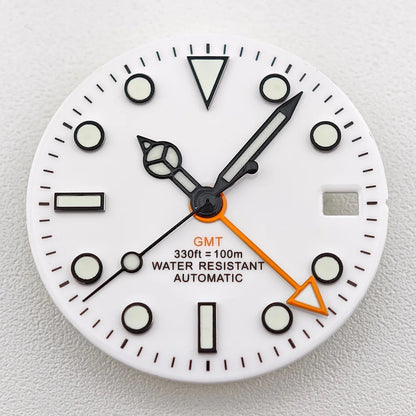 29mm White/Black Sterile Dial Watch GMT Hands Fit NH34Movement Watch parts Custom LOGO Luminous Watch Dial Parts Accessories