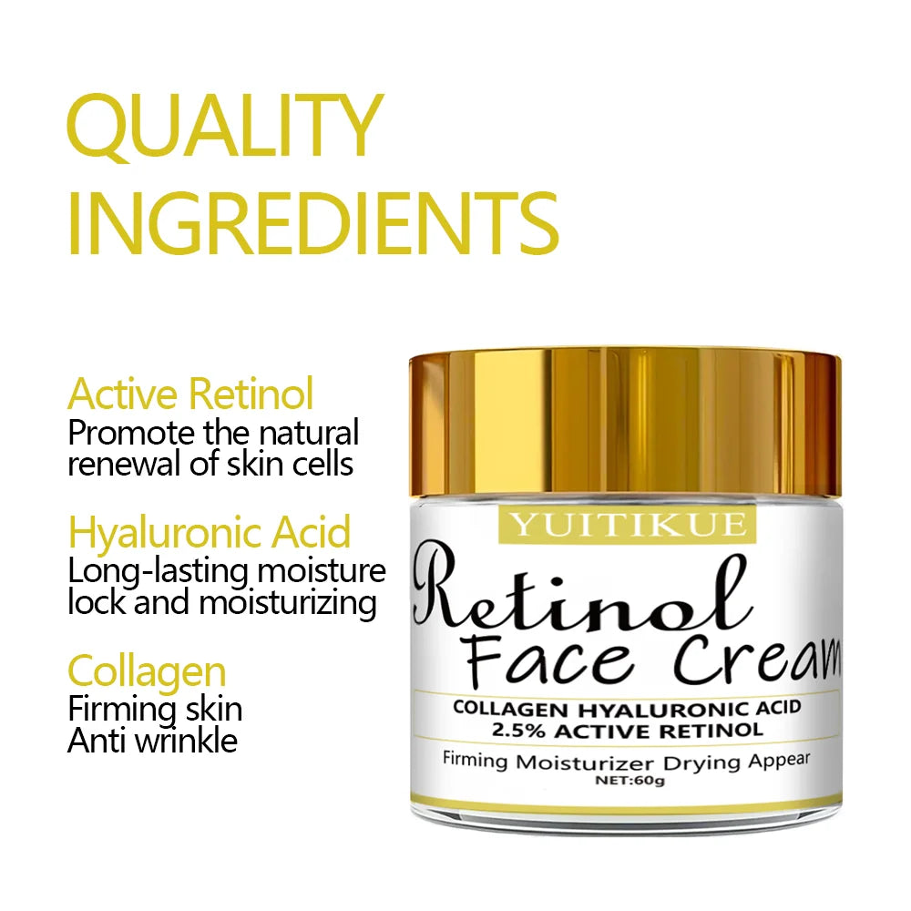 2.5% Retinol Face Cream 60g - Collagen & Hyaluronic Acid, Firming & Moisturizing, Reduces Wrinkles & Dryness, Fast Absorbing
