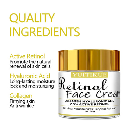 2.5% Retinol Face Cream 60g - Collagen & Hyaluronic Acid, Firming & Moisturizing, Reduces Wrinkles & Dryness, Fast Absorbing