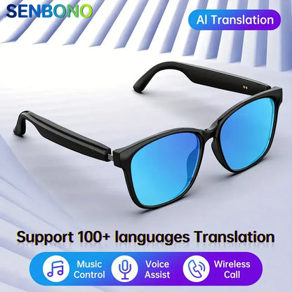 SENBONO 2025 New Smart Glasses with AI Translation Smart Glasses  Outdoor Sport Fishing Driving Sunglass for IOS Android Xiaomi