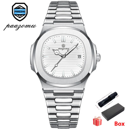 POEDAGAR Luxury Men's Quartz Watch - Waterproof Stainless Steel High Quality Fashion Clock with Date And Week Display Reloj+Box