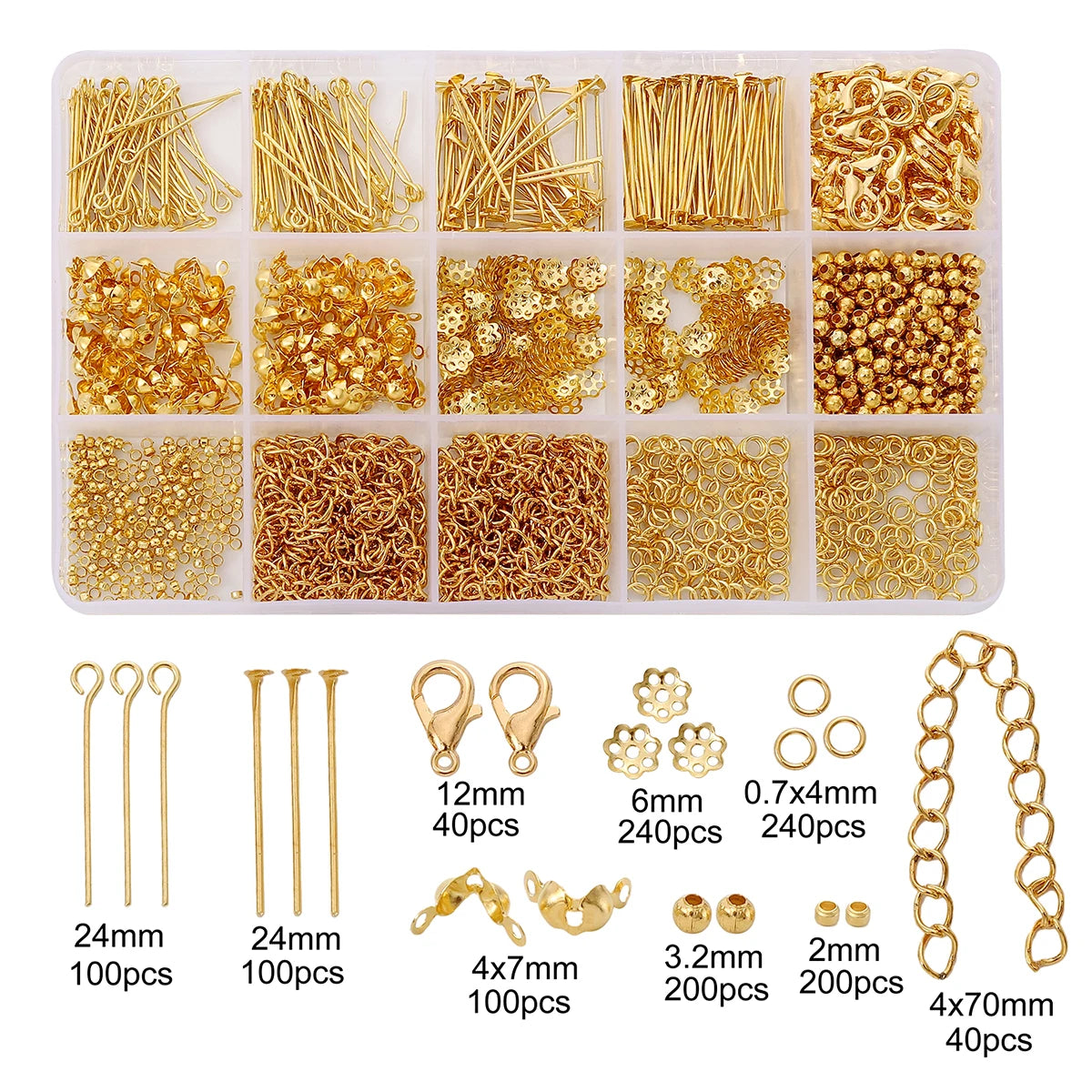 15 Grid Box DIY Metal Accessories Jewelry Making Material Set For Jewelry Making Bracelet Earrings Accessories About 1260pcs