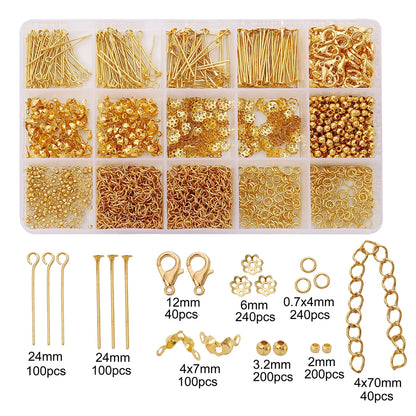 15 Grid Box DIY Metal Accessories Jewelry Making Material Set For Jewelry Making Bracelet Earrings Accessories About 1260pcs