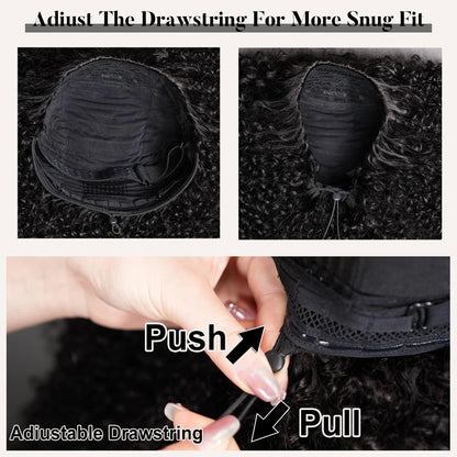 Kinky Curly Half Wig Human Hair 210% Density Wear Go Glueless Wigs 3 In 1 Half Wigs for Women Drawstring Seamless Flip Headband