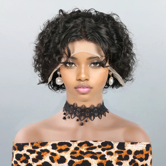 Curly Pixie Cut Wig Lace Wig Water Curl Short Bob Human Hair Wig For Women 13X4 Transparent Lace Wig Hair Cheap Wig Pre Plucked