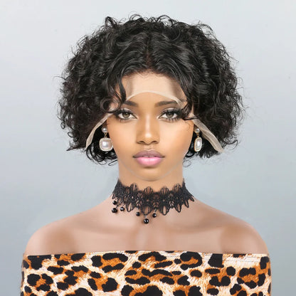 Curly Pixie Cut Wig Lace Wig Water Wave Short Bob Human Hair Wig For Women 13X4 Transparent Lace Wig Hair Cheap Wig Pre Plucked
