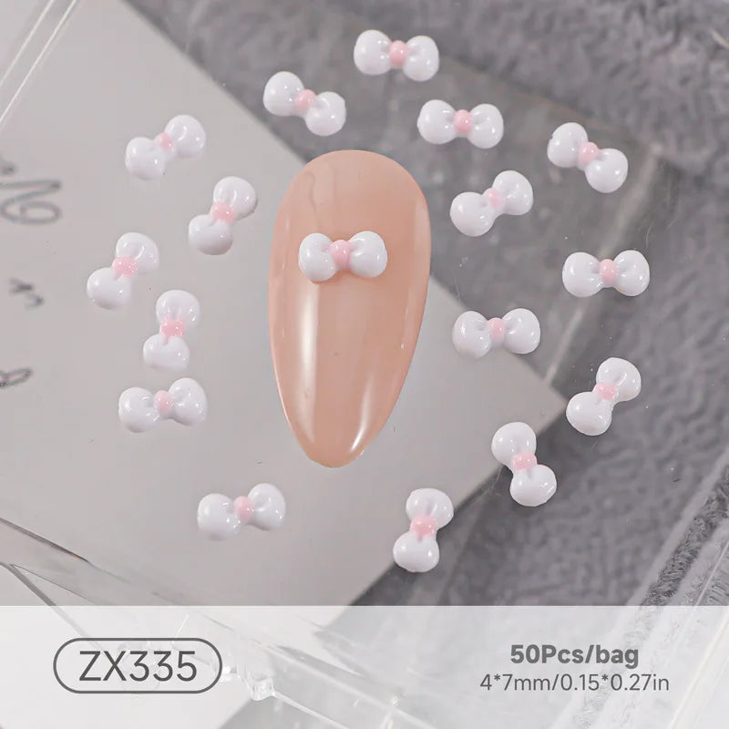 50PCS 3D Nail Art Bow Charms Supplies Kawaii Accessories Resin Parts For Manicure Decor Nails Decoration Design Material Tool