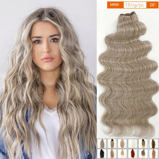 30Inches 200Grams Ash Blond 613# Sliver White Colored M888 56C Pink High Temperature Synthetic Hair Extensions Body Wave Bundles