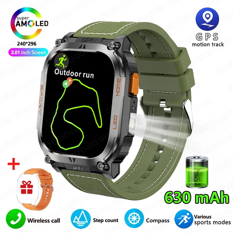 2025 New GPS Track Smart Watch Men IP68 Waterproof 2.01-inch HD Screen Compass 630mah Battery Bluetooth Call Outdoor Smart watch