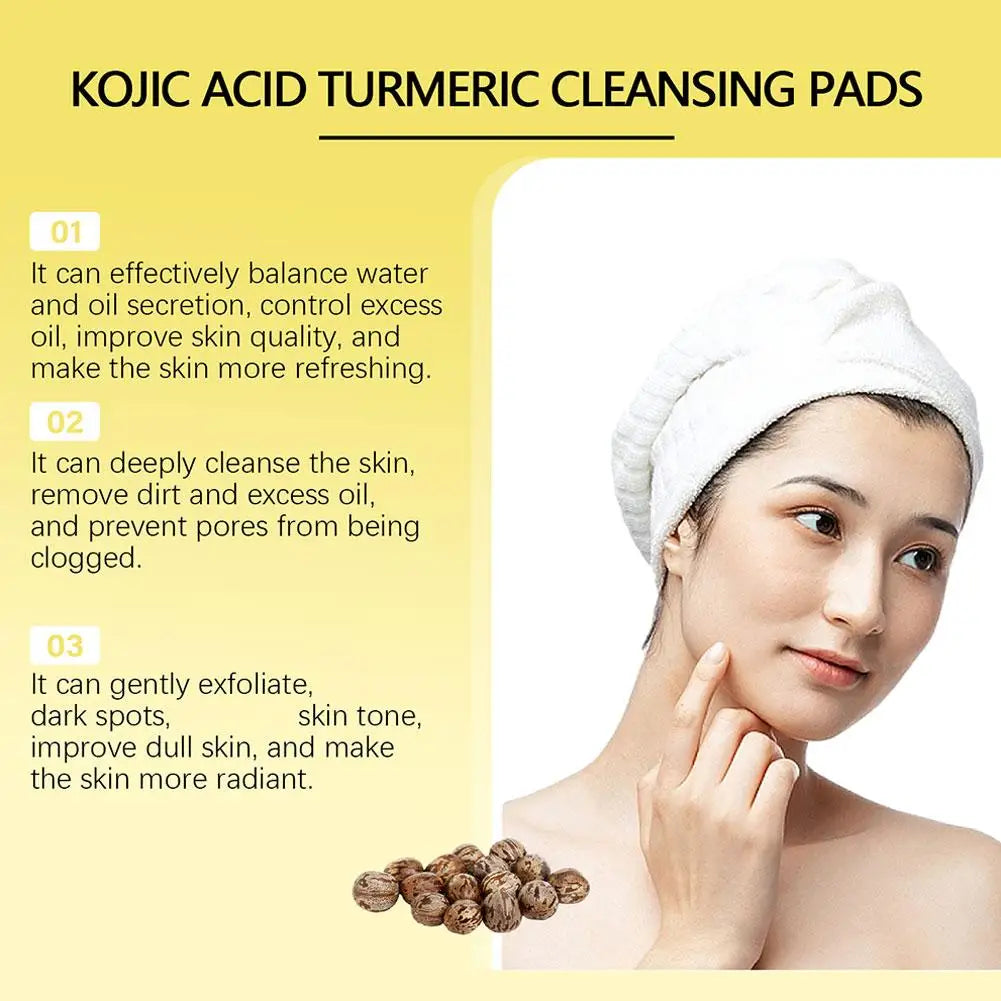 60pcs Turmeric Kojic Acid Cleansing Pads Exfoliating Pads Facial Sponges Deep Moisturizing Cleansing Gentle Natural Daily Skin C