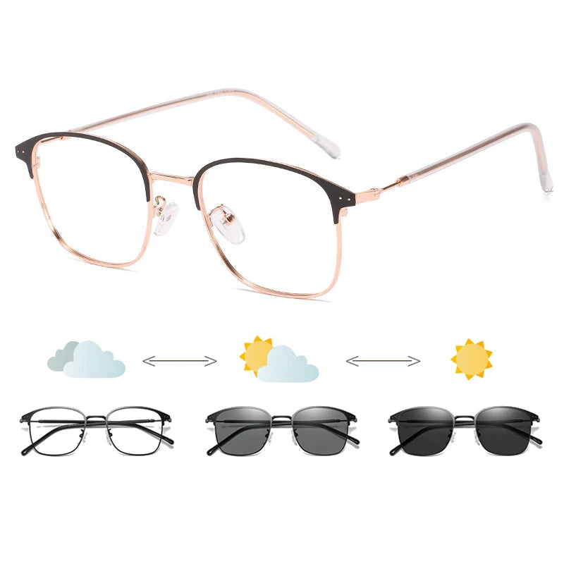 Fashion Square Anti-Blue Light Glasses Men Women Vintage Metal Photochromic Glasses Classic Anti Radiation Computer Eyeglasses