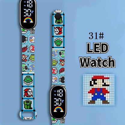Mario Bros Children's Watches Action Figures Luigi Princess Peach Yoshi Bowser kids Sport Wristband Waterproof Digital Watch