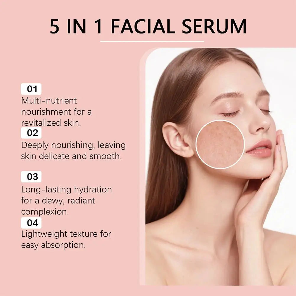 30ML 5 In 1 Hyaluronic Acid Face Serum Moisturizing Vitamin C Collagen Nourishing Facial Serum Shrink Pores Skin Care