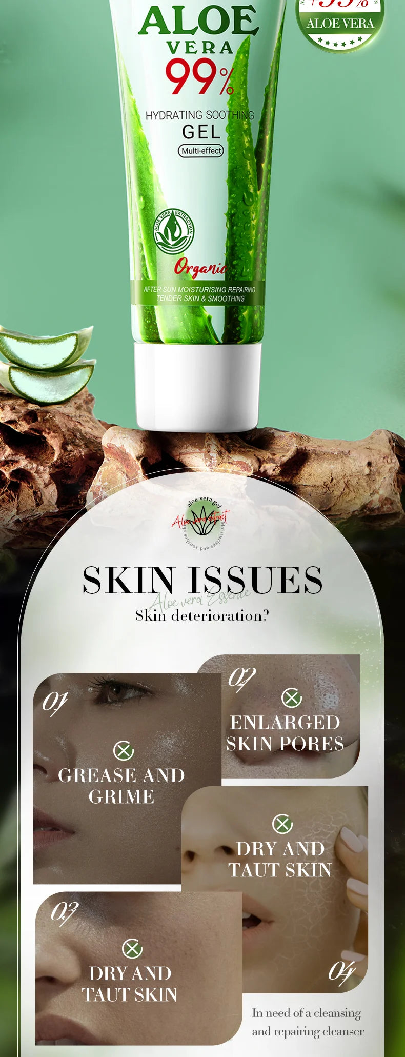 50ML Aloe Vera Gel Hydrating Soothing Moisturizing Skin Care Refreshing Restoration Natural Organic Pure Formulation