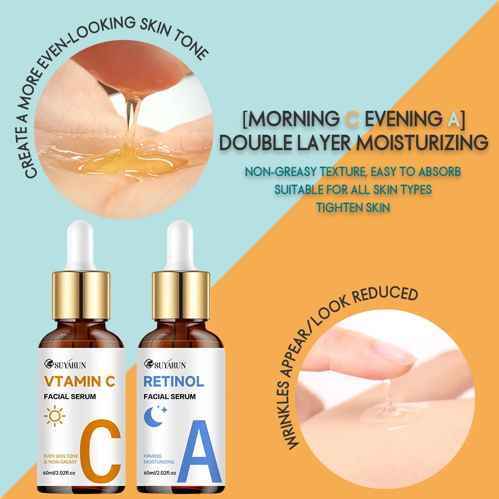 SUYARUN Premium Vitamin C + Retinol Serum for Face - Anti-Aging Brightening Skin Care, Dark Spot Corrector.