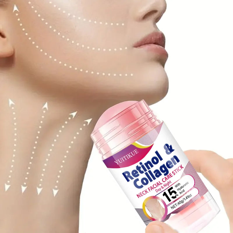 YUITIKUE Retinol Collagen Neck Care Stick 40g - Day Night Hydrating Firming 15% Hyaluronic Acid, Goddess Neck Treatment