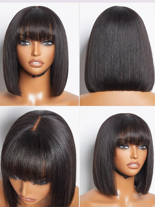 Glueless 3x1 Bob Wig Human Hair Ready To Wear And Go Short Straight Machine Made Bob Wig With Bangs Brazilian For Black Women