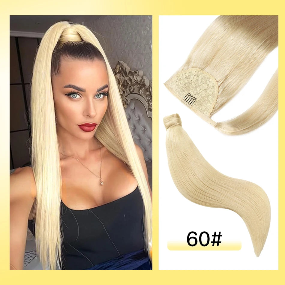 Yelo Ponytail Human Hair Wrap Around Brazilian Straight Ponytail 100% Remy Human Hair MagicTie Ponytail Extension Clip Horsetail