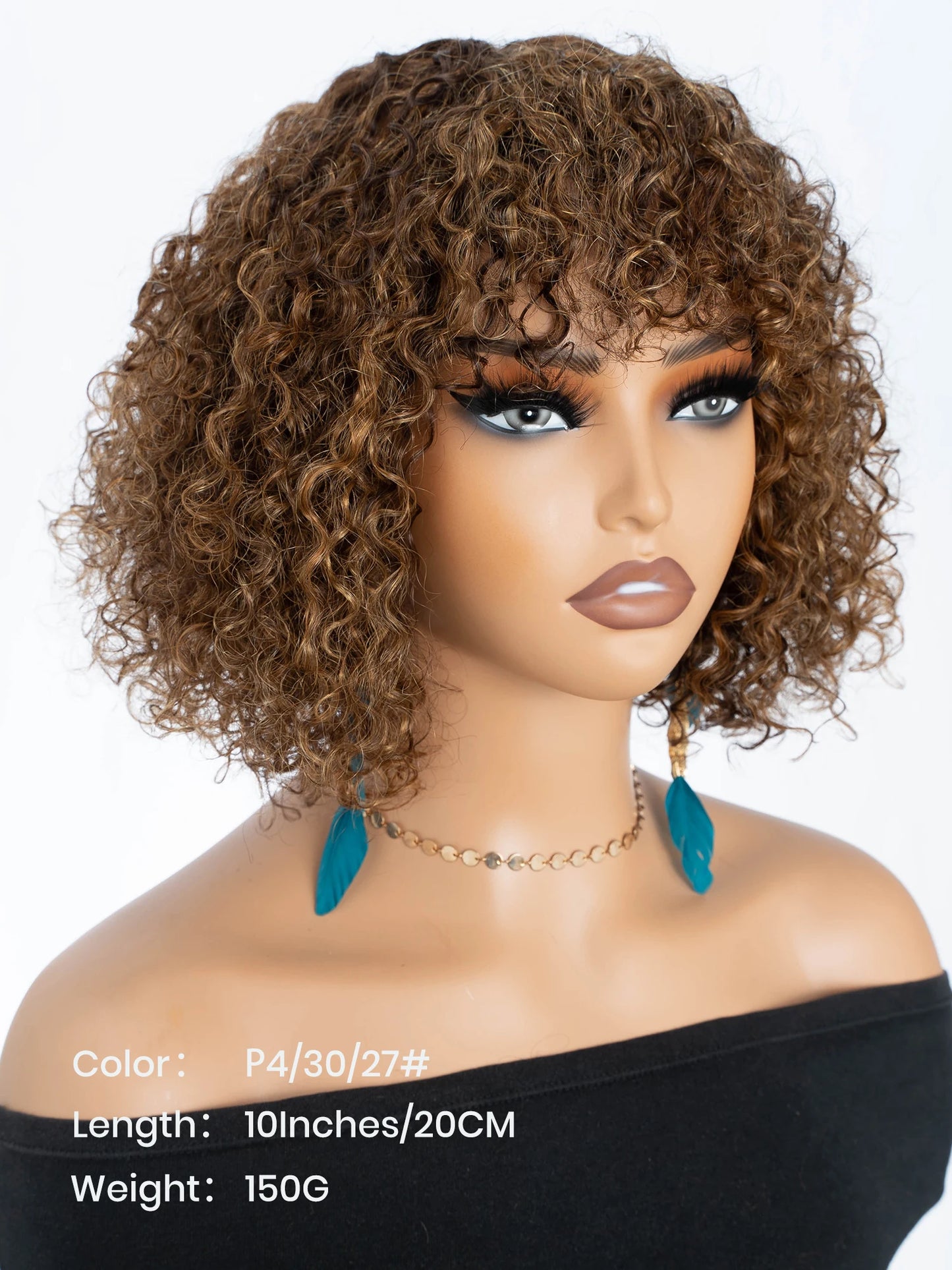 Black Pearl Jerry Curly Wig with Bangs100% Human Hair Short Pixie Cut Fringe Style Natural Curly Perruque Lightweight