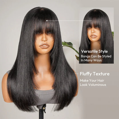Alipearl Hair Glueless Layered Cut Wig Straight 5*7 Lace Front Wig Natural Black Human Hair Short Wig With Fringe Bangs