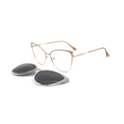 KANDREA Vintage 2 In 1 Clip On Glasses Frame Women Brand Design Polarized Sunglasses Optical Prescription Eyeglasses FNA017