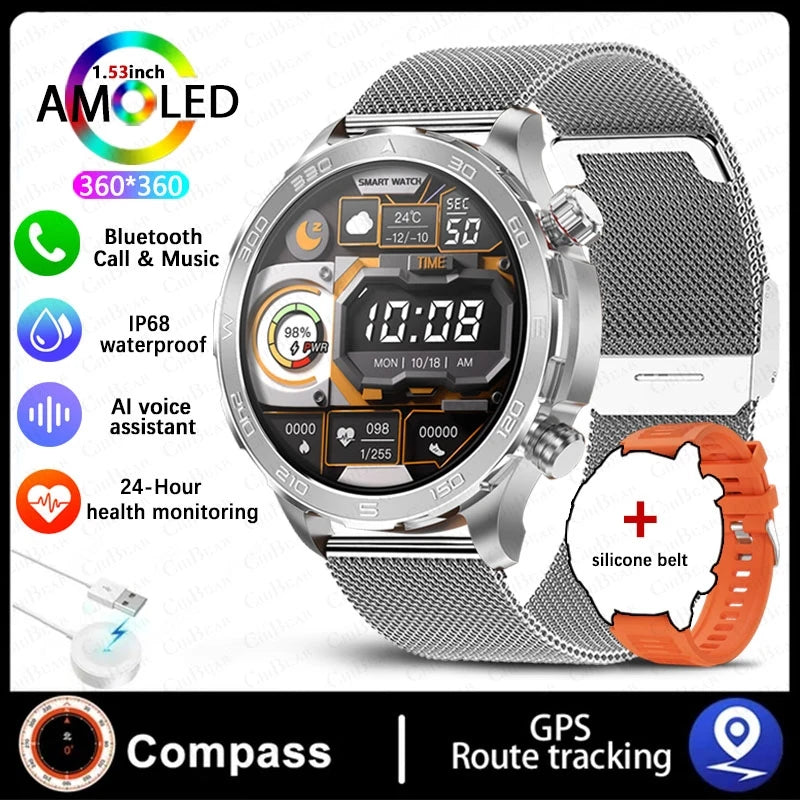 ChiBear Bluetooth Call Smart Watch Men For Huawei AMOLED HD Large Screen Heart Rate NFC IP68 Waterproof GPS Sports Smart Watch