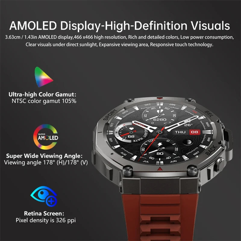 2025 Military Smart Watch for Men Bluetooth Call 5ATM Waterproof Built-in GPS Compass Barometric Altimeter Sports Watches