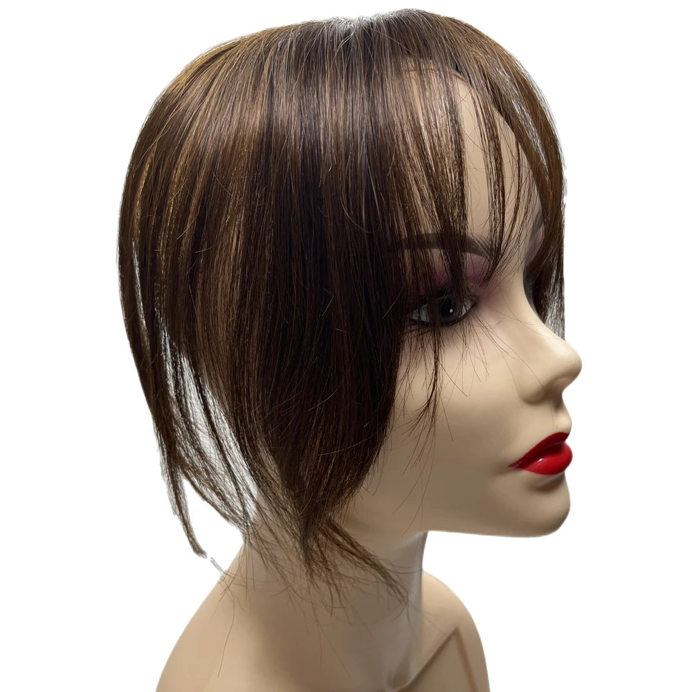 7x8cm Slik Base Human Hair Toppers For Women Clip In Topper With 3D Air Bangs Hairpieces for Hair Loss Volume Cover Grey Hair