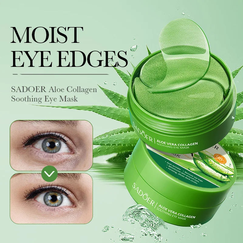 60pcs SADOER Aloe Vera Collagen Eye Mask Anti Dark Circles EyesCare Gel Masks Eyepatch Beauty skincare Moisturizing  Eye Patches