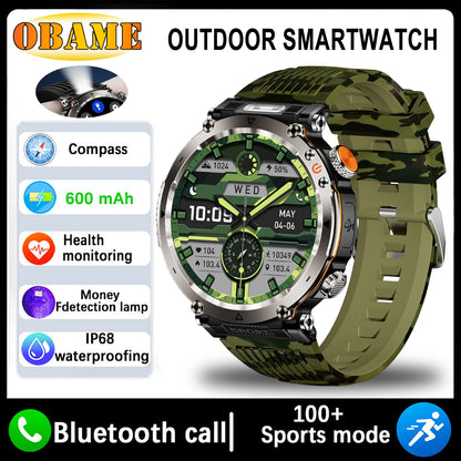 5ATM Waterproof Smart Watch Men 600mAh Outdoor SmartWatch GPS Compass Heart rate LED Flashlight Bluetooth Call Sports Smartwatch