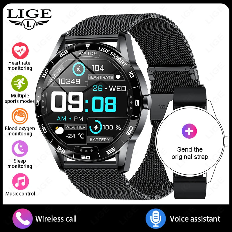LIGE New 1.38" HD Smart Watch Men Bluetooth Call Men Women Watches Health Monitoring Sports Pedometer IP68 Waterproof Smartwatch