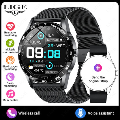 LIGE New 1.38" HD Smart Watch Men Bluetooth Call Men Women Watches Health Monitoring Sports Pedometer IP68 Waterproof Smartwatch