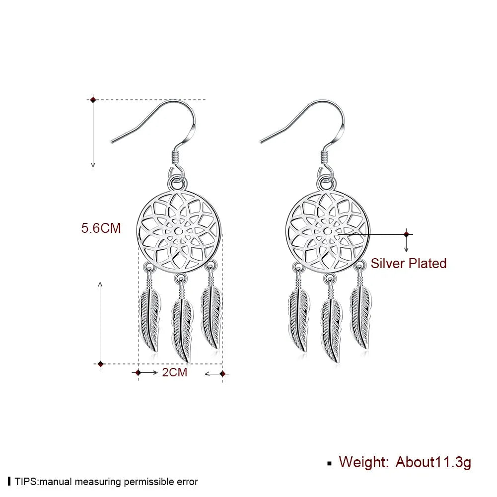 925 Sterling Silver Earrings For Woman Classic Designer Party Engagement Wedding Jewelry Dream Catcher Feathers Fine Jewelry