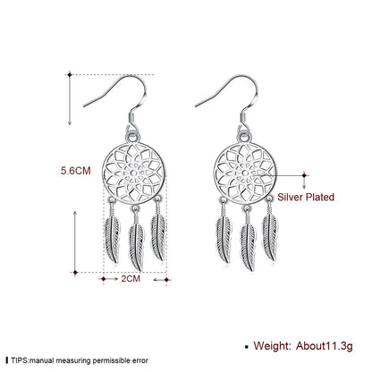 925 Sterling Silver Earrings For Woman Classic Designer Party Engagement Wedding Jewelry Dream Catcher Feathers Fine Jewelry