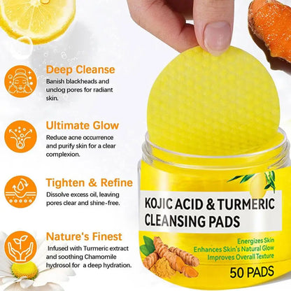 Turmeric Cleansing Pad Kojic Acid Sponges Exfoliating Pads-Acne Scars 50pcs Lemon Chamomile Deep Cleaning For Face Care Products