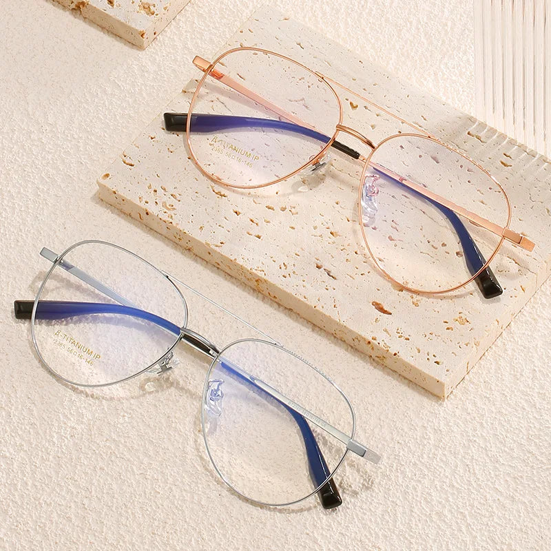 TFTB Titanium Fashion Pilot Men Glasses Ultra Light Flexible Trendy Women Eyewear Optical Prescription Eyeglasses Frame 142mm