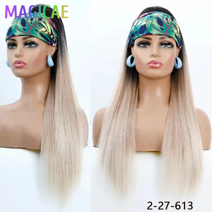 Straight Black Ponytail Blond 27/613 Hair Extensions With Clip Brown 28Inches Ombre Piano Color Heat Resistant Synthetic Hair