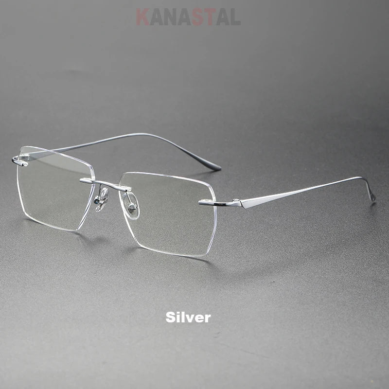 Men Rimless Prescription Glasses Reading Myopia Optical Lenses Eyewear Women Blue Light Blocking Titanium Metal Eyeglasses Frame