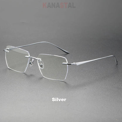 Men Rimless Prescription Glasses Reading Myopia Optical Lenses Eyewear Women Blue Light Blocking Titanium Metal Eyeglasses Frame