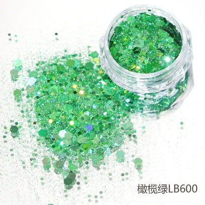 10g Laser Nail Glitter Flakes Mix-Hexagon Holographic Sparkly Powder Nail Art Decoration Loose Reflective Mermaid Chunky Sequins