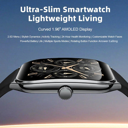 Fashion Ultra-Slim Amoled Smartwatch 1.96inch Curved BT Call Long Battery Life Fitness Watches Men AMOLED Smart Watch for Sport