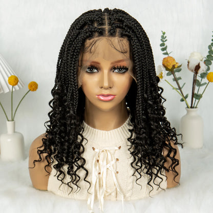 Knotless Box Braided Wigs with Curly Ends Synthetic Full Lace Boho Braided Lace Wigs Lace Frontal Braids Wig for Black Women
