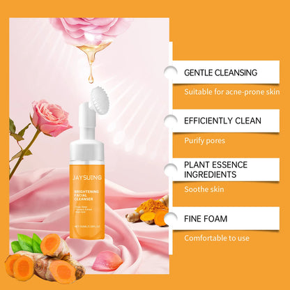 Turmeric Face Wash Cleanser Cleansing Mousse Shrink Pores Oil Control Blackhead Removal Brightening Exfoliating Facial Wash Foam