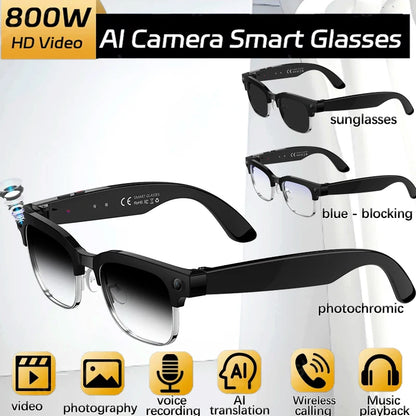 New Smart Glasses AI Translation Bluetooth Call 800w HD Camera Music Headphones Outdoor Sports Fashion Sunglasses For Men Women