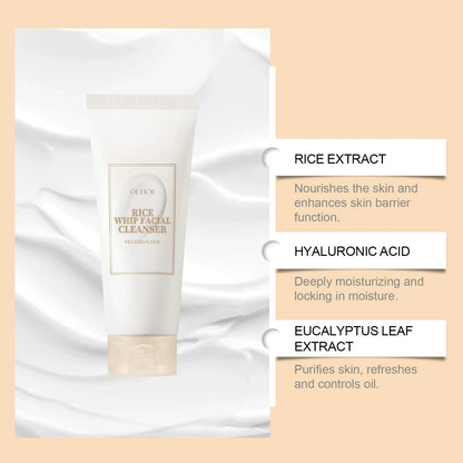 Rice Raw Pulp Facial Cleanser Face Wash Foam Pore Cleansing Moisturizing Exfoliation Brighten Skin Rejuvenation Makeup Remover