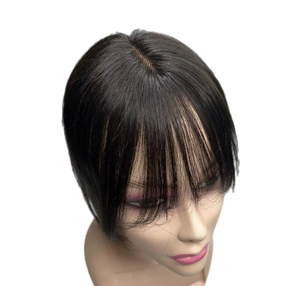 Breathable Swiss Lace Human Hair Topper for Women Dark Brown Bangs Fringe Hairline Topper Clip on Hair Piece for Thinning Hair